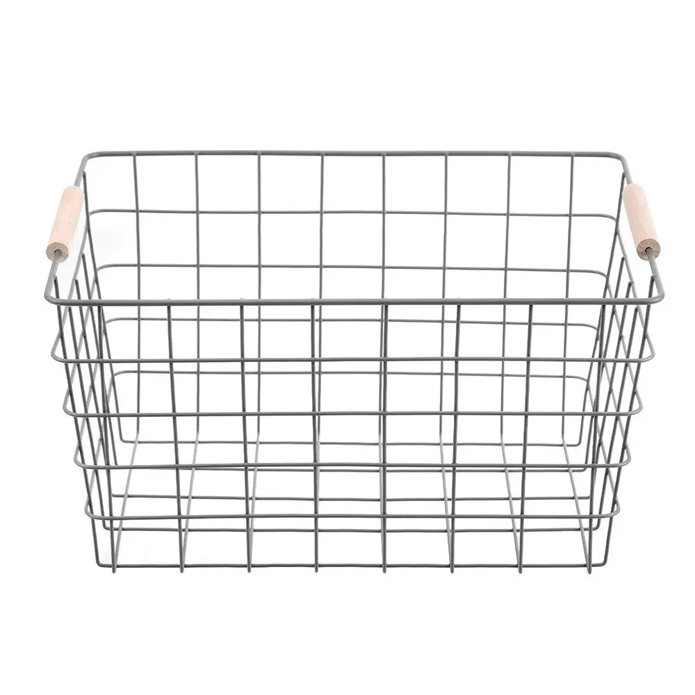 3x Boxsweden Toska 38x27cm Wire Basket Storage Organiser w/Beech Handle Assorted