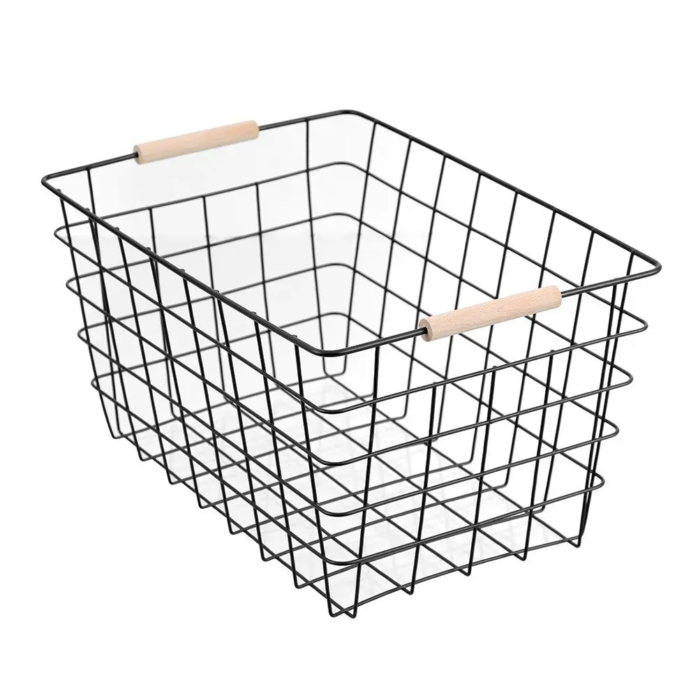 3x Boxsweden Toska 38x27cm Wire Basket Storage Organiser w/Beech Handle Assorted