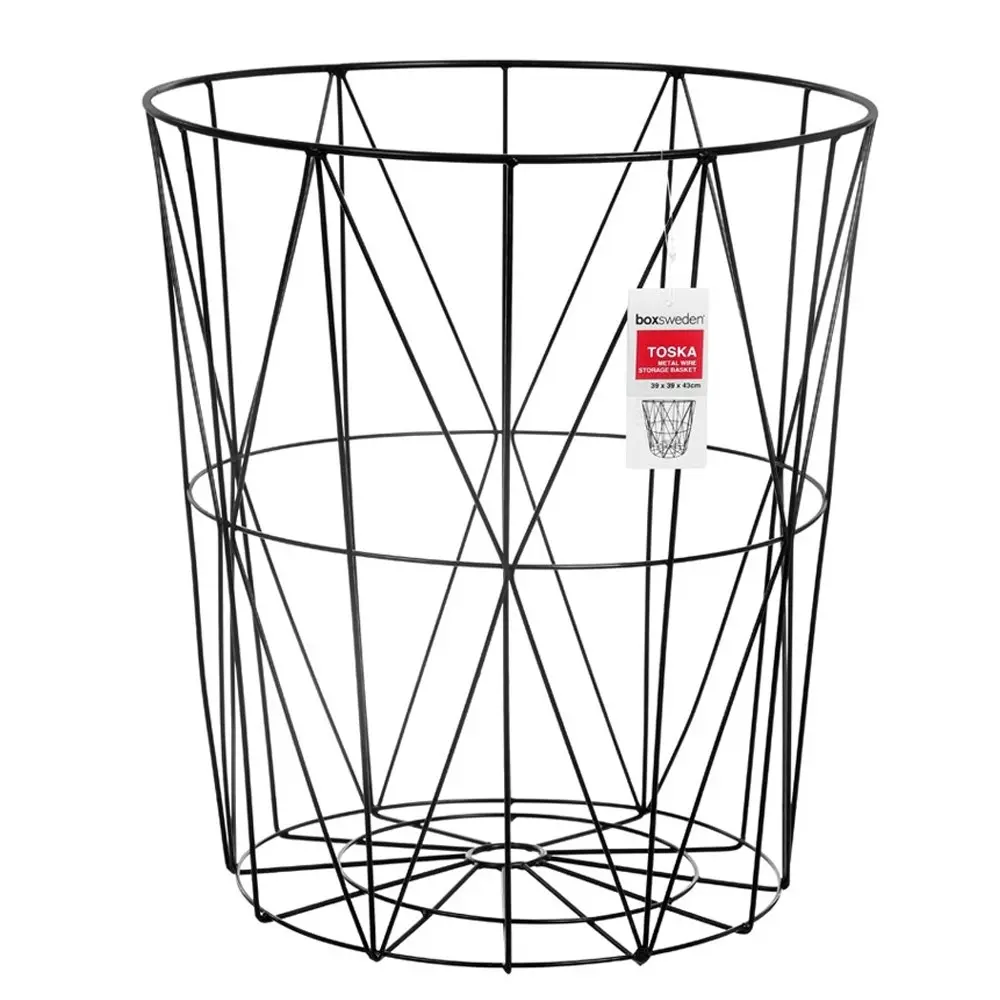 Boxsweden Toska Metal Wire 39x43cm Toys/Cushions Storage Basket/Holder Black