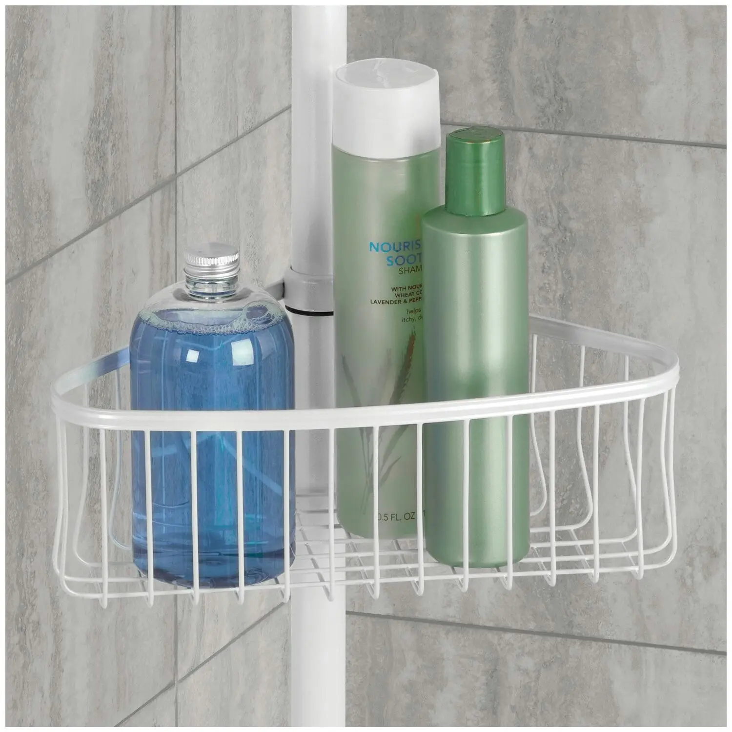 Idesign York Tension Adjustable Corner Shower Bathroom Wire Caddy White 59.6cm