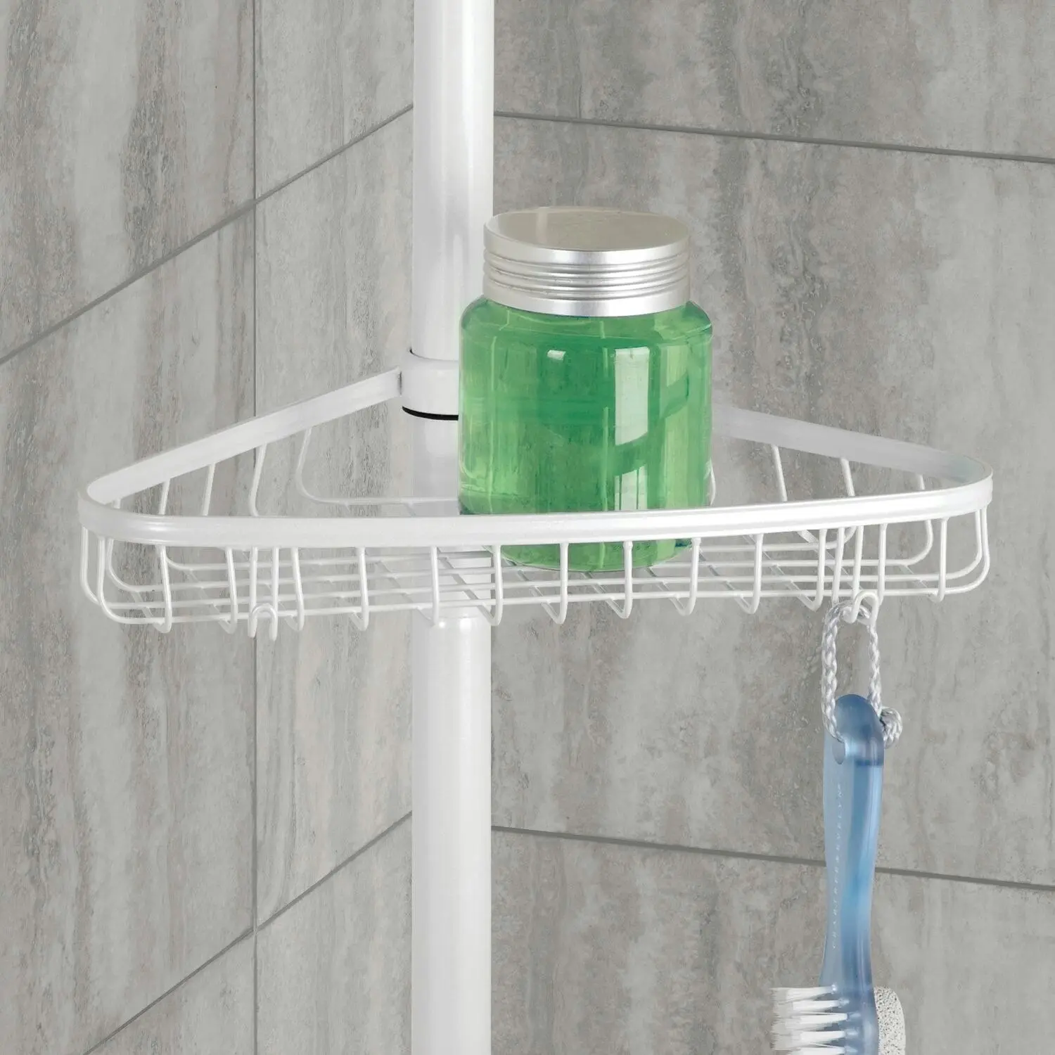 Idesign York Tension Adjustable Corner Shower Bathroom Wire Caddy White 59.6cm