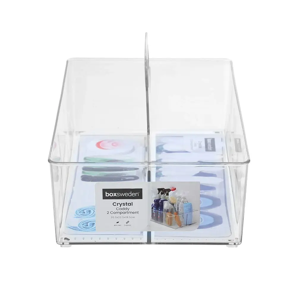 2x Boxsweden Crystal 35x22cm Caddy 2 Compartment Storage Organiser Holder Clear