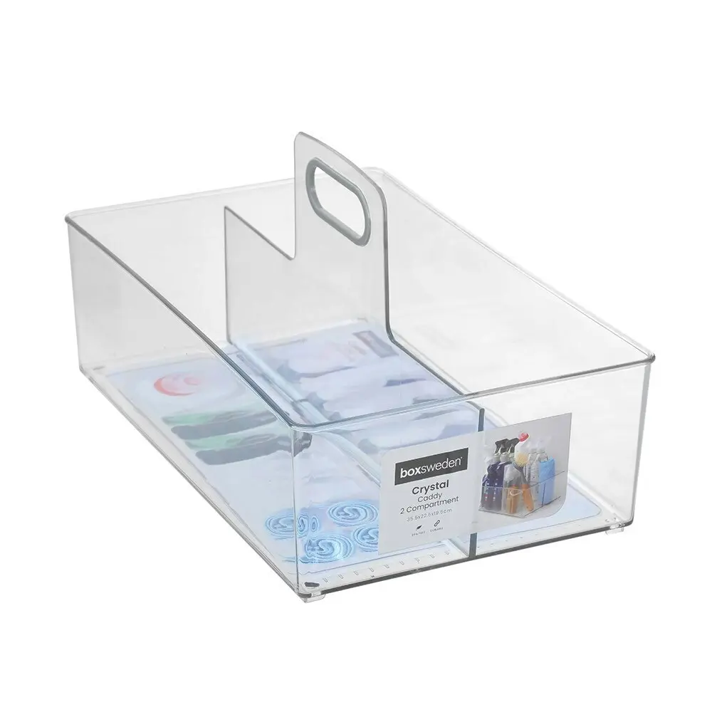 2x Boxsweden Crystal 35x22cm Caddy 2 Compartment Storage Organiser Holder Clear