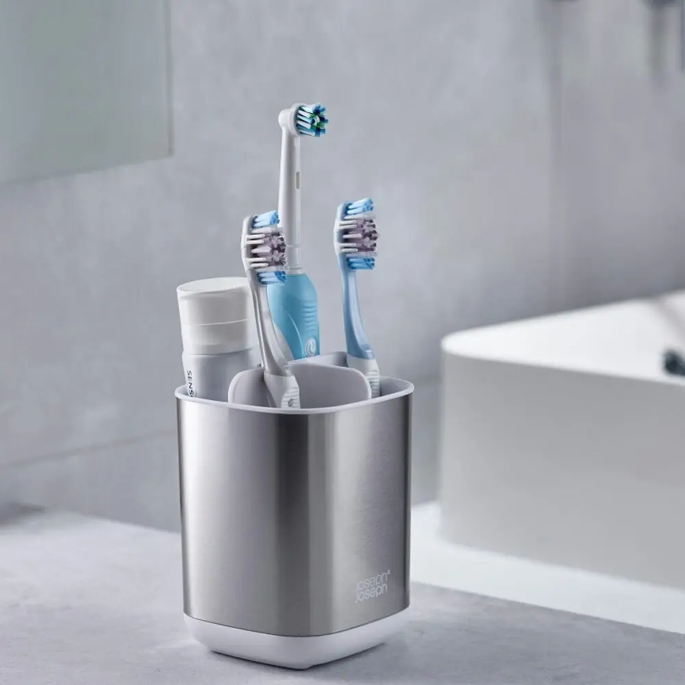 Joseph Joseph EasyStore Steel Toothbrush Caddy/Storage Bathroom Organiser White