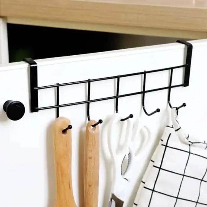 Boxsweden 5 Hooks Over Door Hook Hanger Storage Hanging Holder Organiser Black