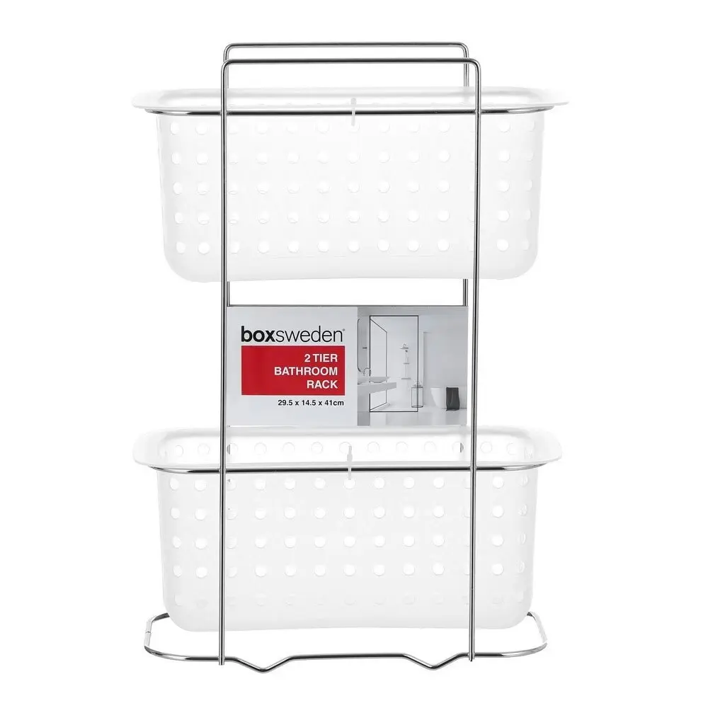 Boxsweden 2 Tier Bathroom Rack Standing Storage Organiser Stand Frosted Clear