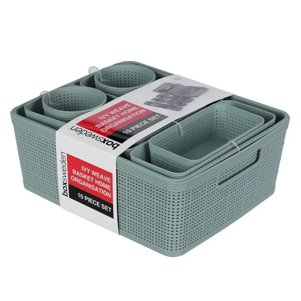 10pc Boxsweden Ivy Weave Basket Home Organisation Set Storage Container Assort.