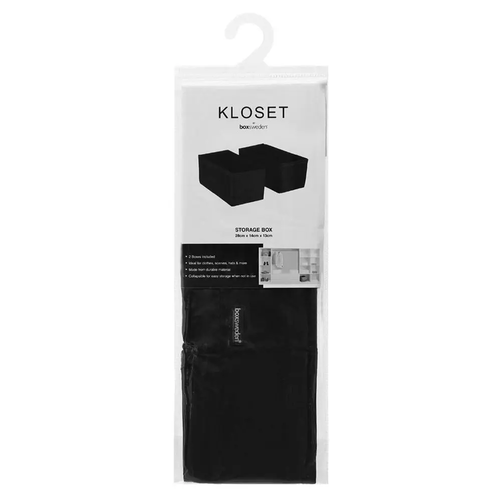 2pc Kloset by Boxsweden Collapsible 28cm Rectangle Storage Cubes Organiser BLK