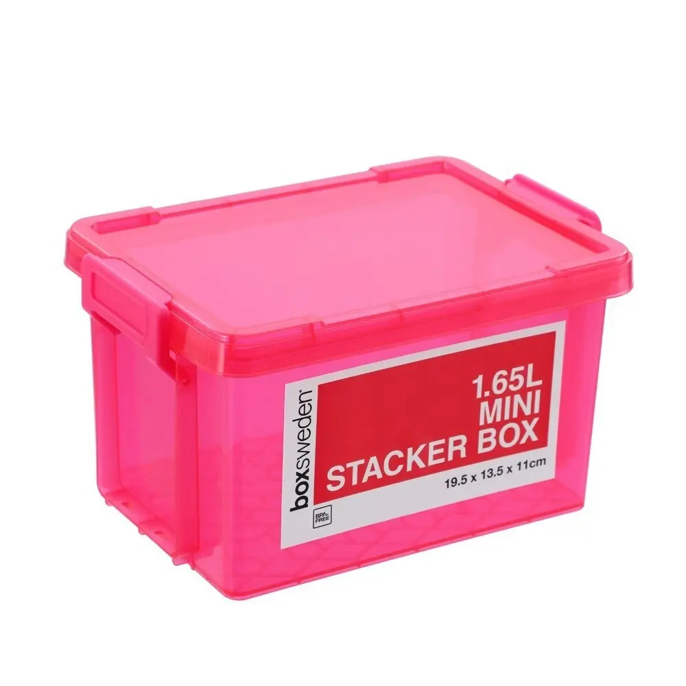 4x Boxsweden 1.65L Mini Stacker Box 19.5cm w/Clip Lock Lid Storage Container PK