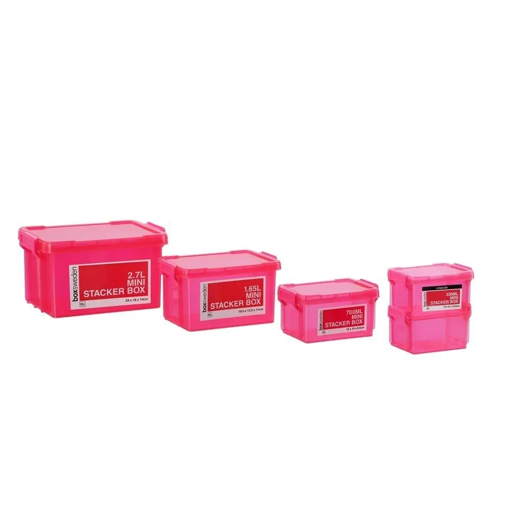 4x Boxsweden 1.65L Mini Stacker Box 19.5cm w/Clip Lock Lid Storage Container PK