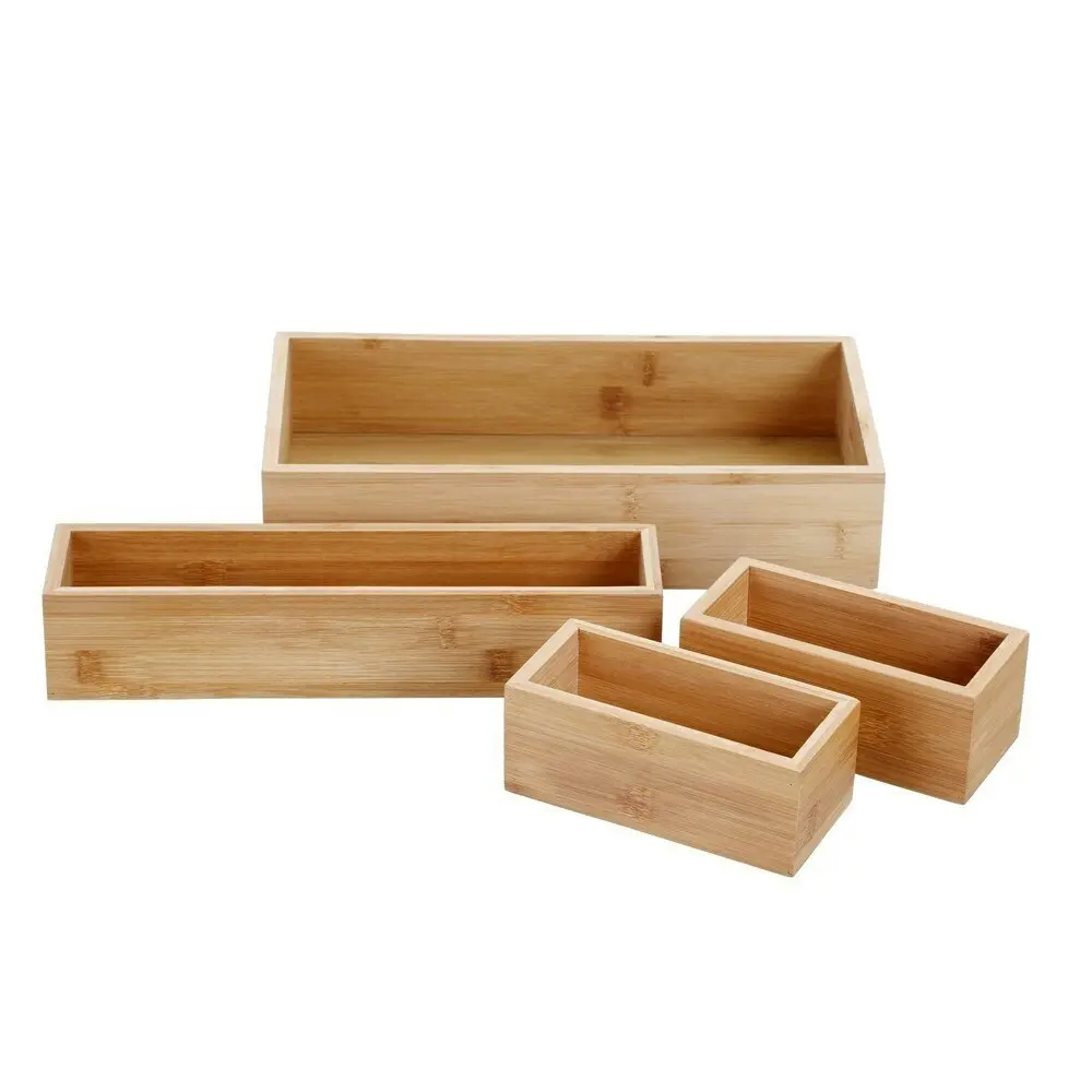 4Pc Boxsweden Bamboo Organisation Tray Set 32cm Home Kitchen Storage Organiser