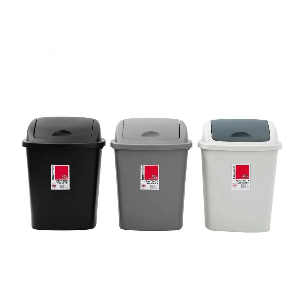 Boxsweden 40L Trash Bin 44x35cm w/ Swing Lid Garbage Can Rubbish Waste Basket