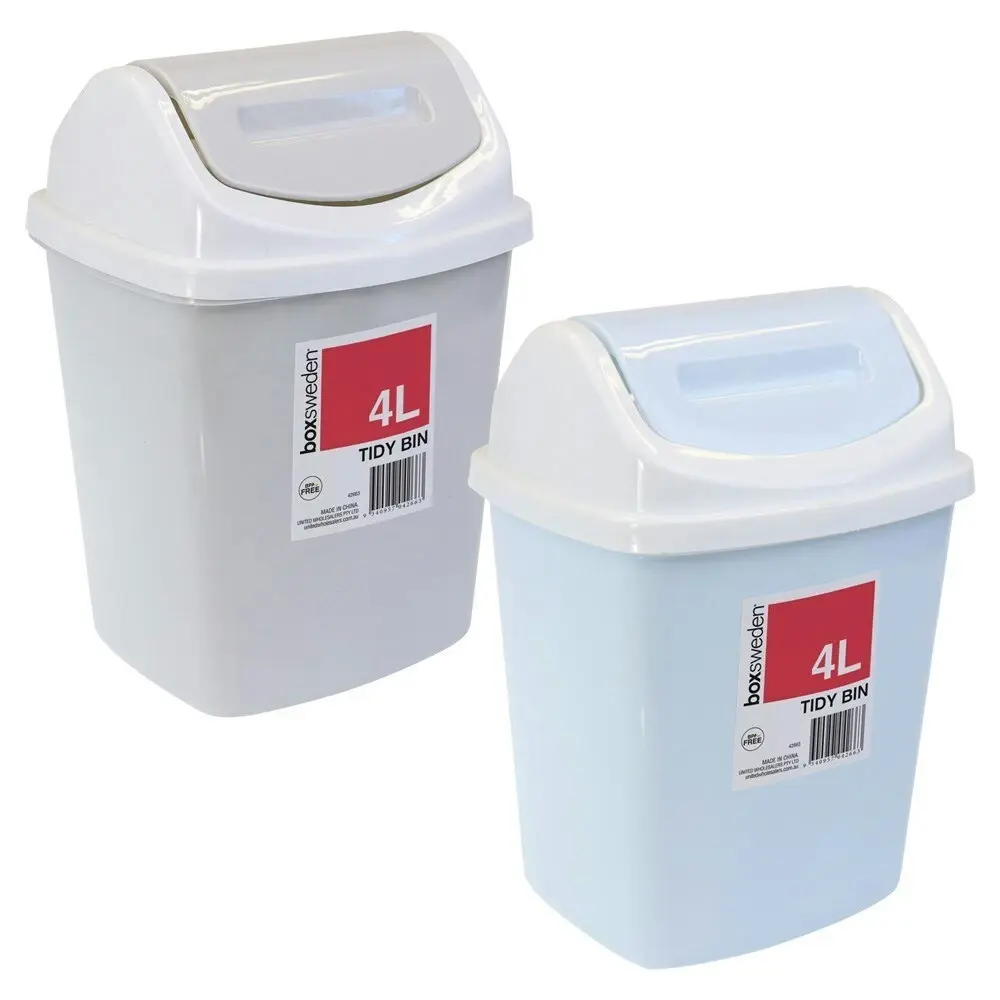 4x Boxsweden Trash Bin 4L w/ Swing Lid Rubbish Garbage Can Waste Basket Assort.