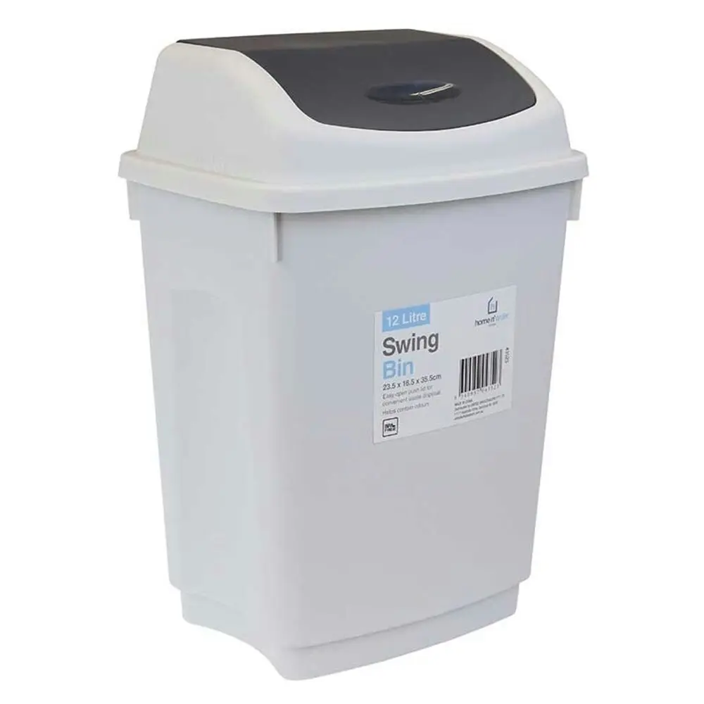 3x Boxsweden Trash Bin 12L w/ Swing Lid Rubbish & Garbage Can Waste Basket WHT