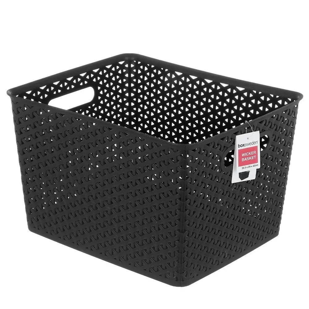 3x Boxsweden Organiser Basket Wicker Design 35.5cm Storage Box Containers Asst.