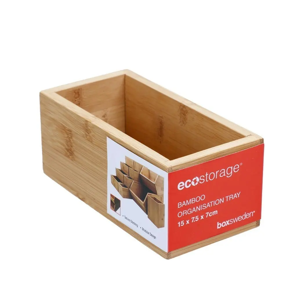 4x Boxsweden Bamboo Organisation Tray 15x7.5cm Storage Organiser Home Container