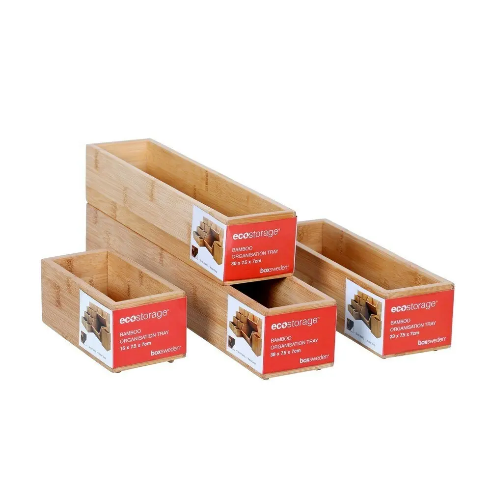 4x Boxsweden Bamboo Organisation Tray 15x7.5cm Storage Organiser Home Container