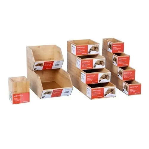 4x Boxsweden Bamboo Organisation Tray 15x7.5cm Storage Organiser Home Container