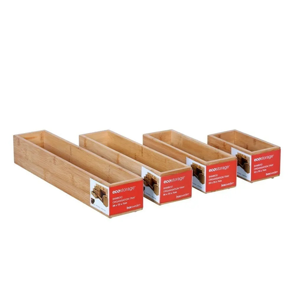 4x Boxsweden Bamboo Organisation Tray 15x7.5cm Storage Organiser Home Container