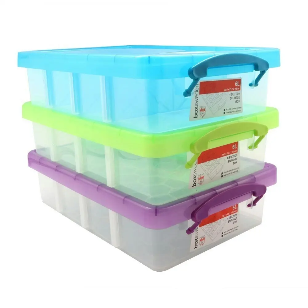 2x Boxsweden 4 Section Compartment Storer 6L Storage Container Organiser Assort