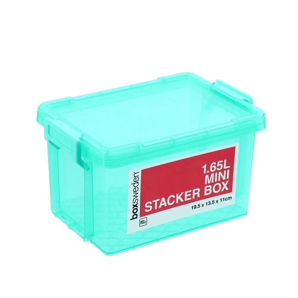 4x Boxsweden 1.65L Mini Stacker 19.5cm w/ Clip Lock Lid Storage Container Teal