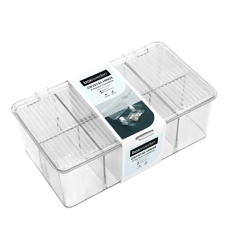 Boxsweden 27.5x17cm Crystal Hinged 8-Section Container Home Organiser Storage