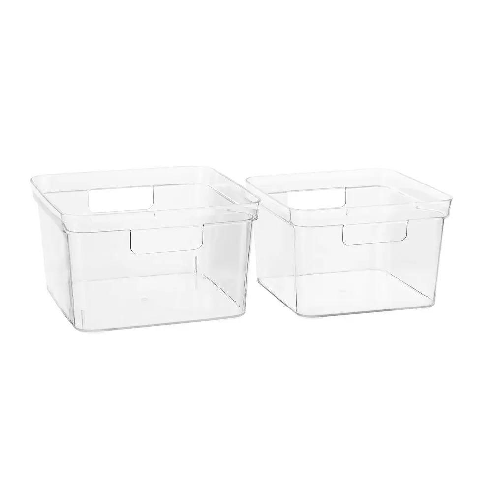 2x Boxsweden Crystal Square 22x14.5cm Storage Container Home Organiser Box CLR