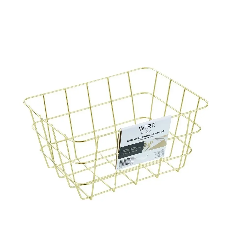 3x Boxsweden Small 24x18cm Wire Storage Basket Kitchen/Bathroom Organiser Gold