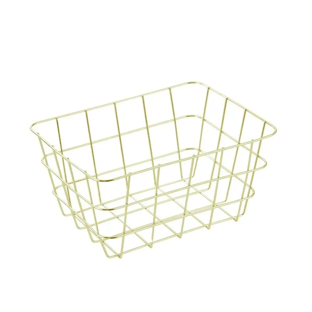 3x Boxsweden Small 24x18cm Wire Storage Basket Kitchen/Bathroom Organiser Gold