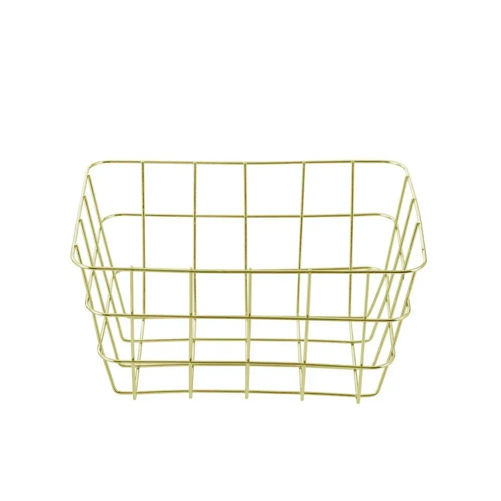 3x Boxsweden Small 24x18cm Wire Storage Basket Kitchen/Bathroom Organiser Gold