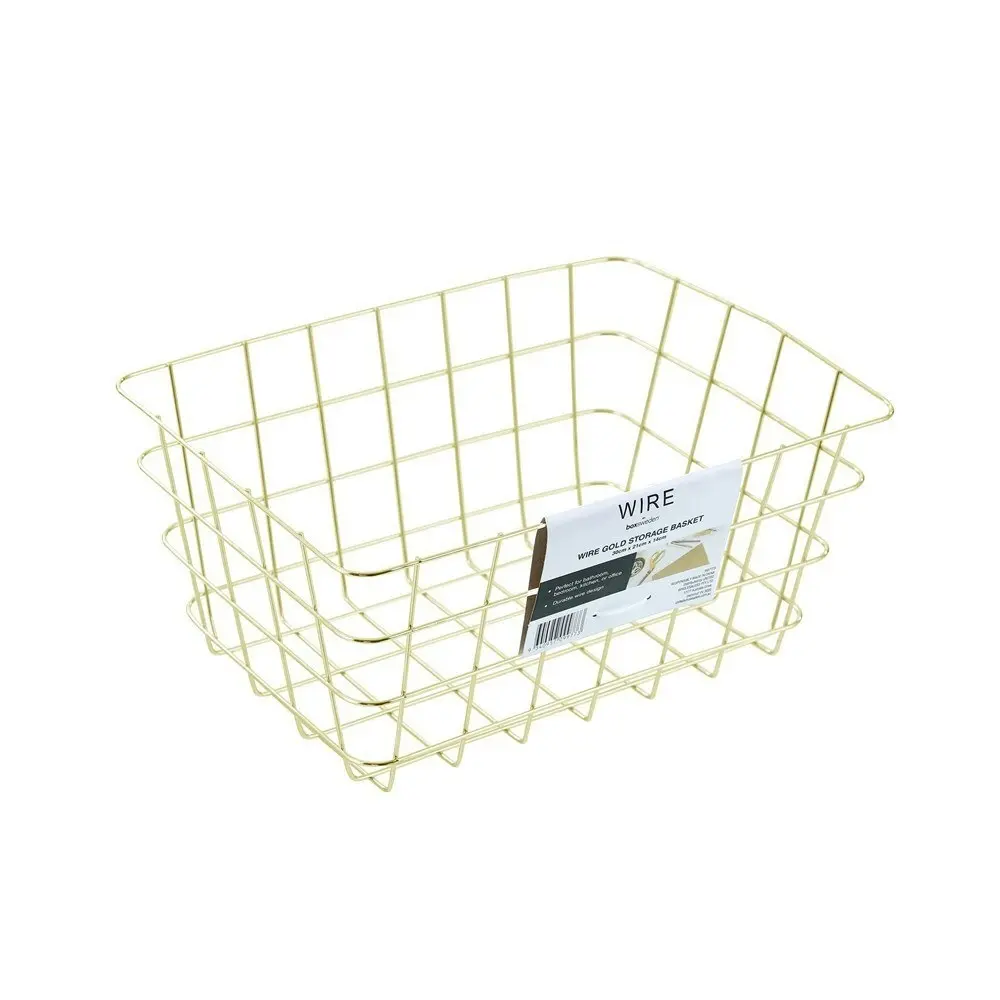 2x Boxsweden Medium 30x21cm Wire Storage Basket Kitchen/Bathroom Organiser Gold