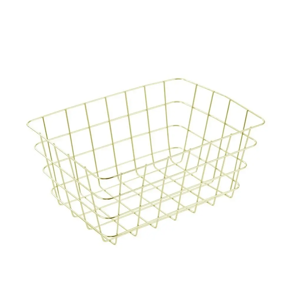 2x Boxsweden Medium 30x21cm Wire Storage Basket Kitchen/Bathroom Organiser Gold