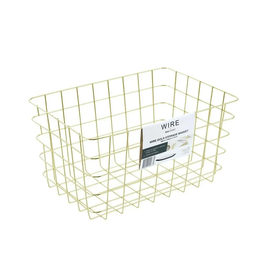 2x Boxsweden Large 38x26cm Wire Storage Basket Kitchen/Bathroom Organiser Gold