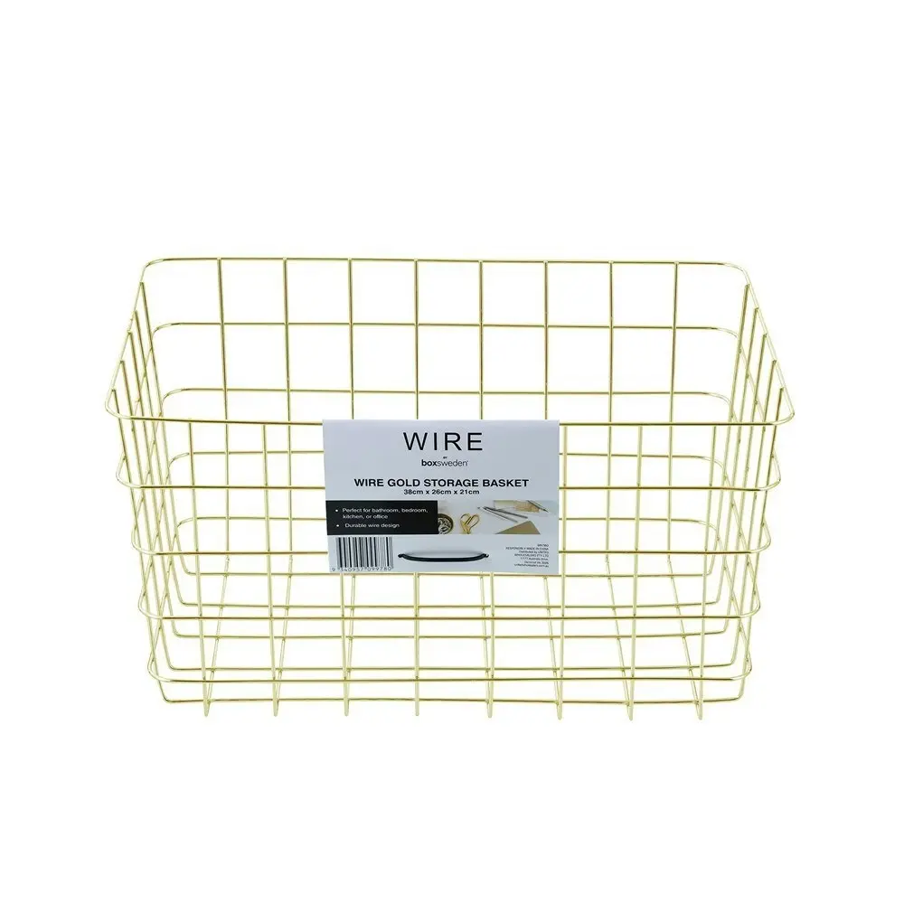 2x Boxsweden Large 38x26cm Wire Storage Basket Kitchen/Bathroom Organiser Gold