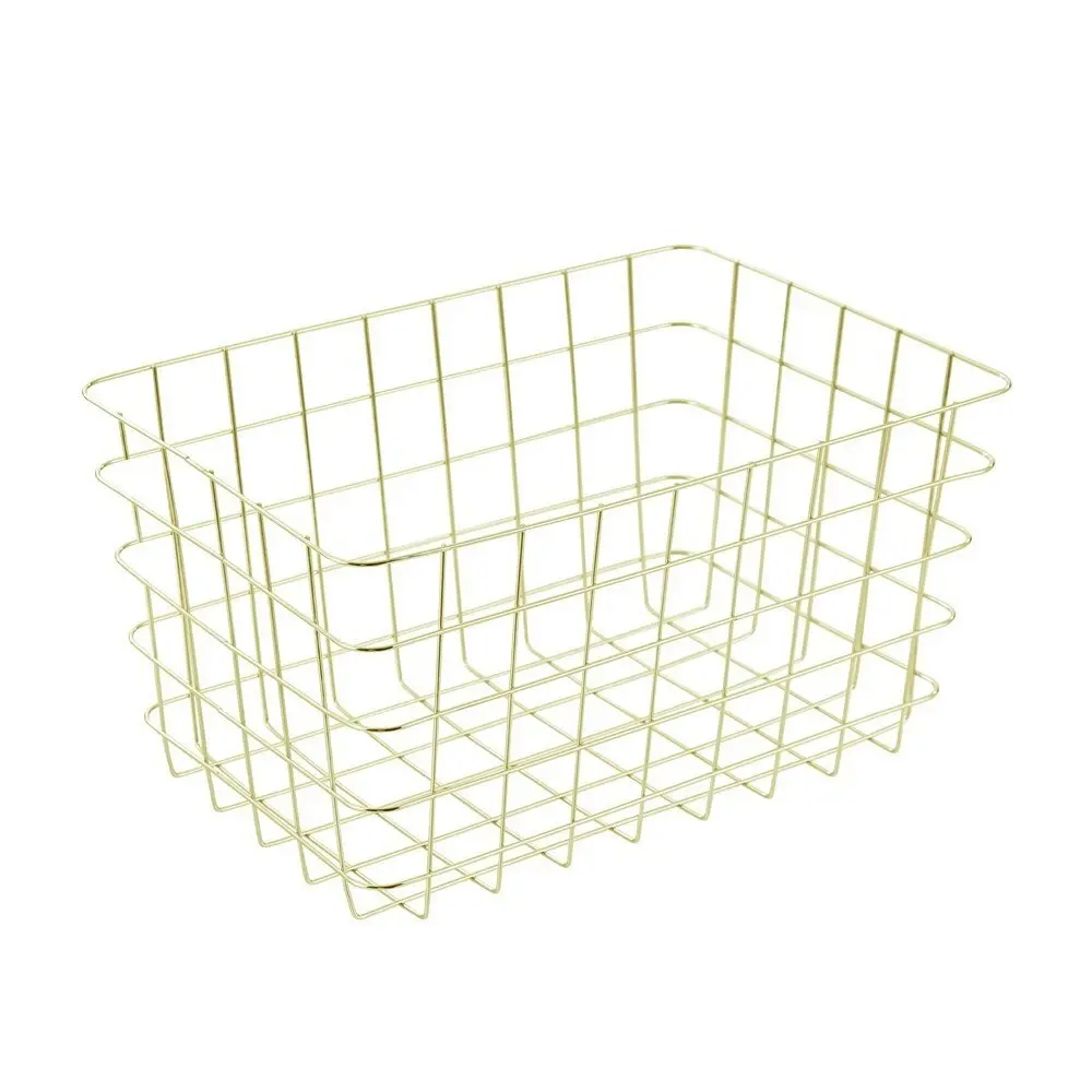 2x Boxsweden Large 38x26cm Wire Storage Basket Kitchen/Bathroom Organiser Gold