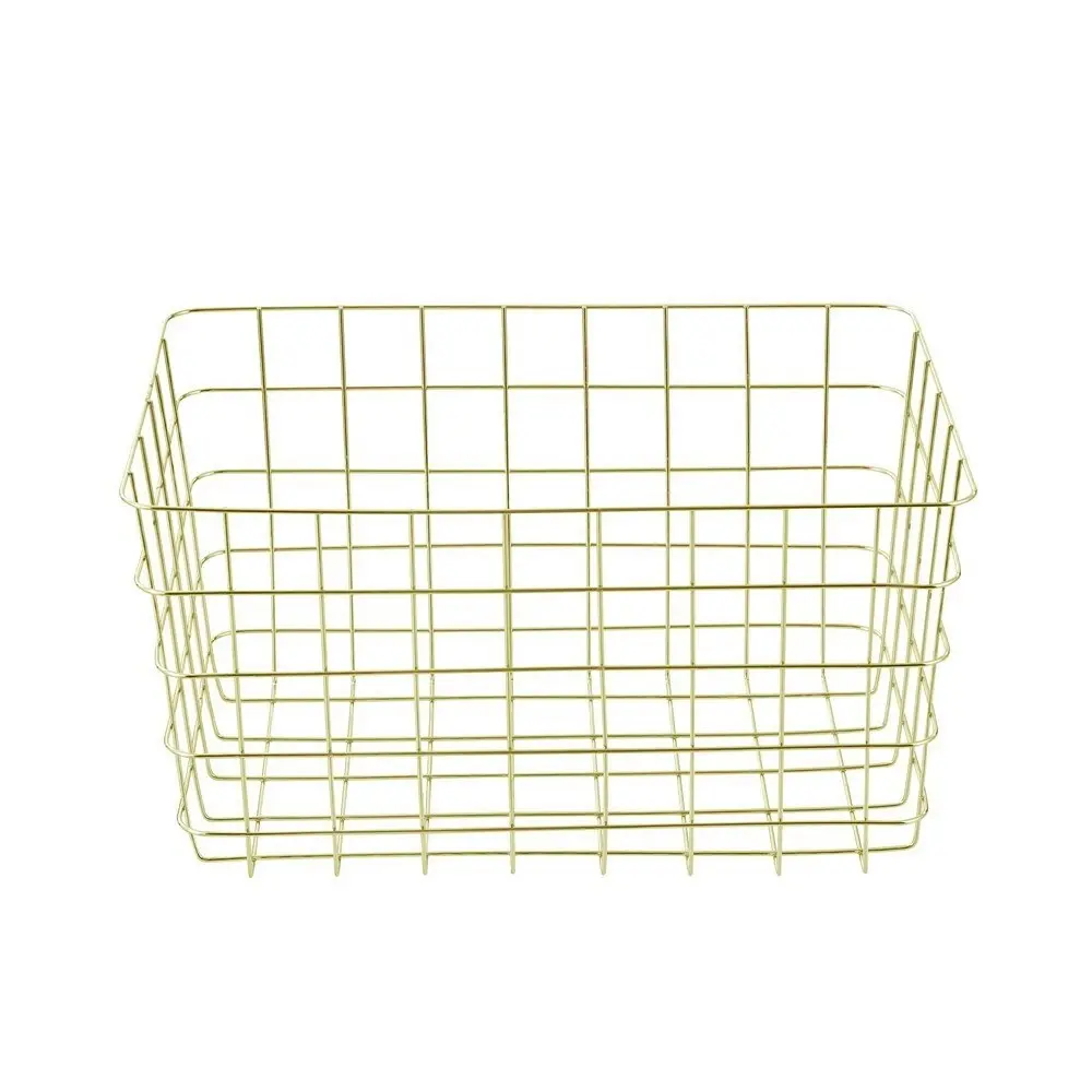 2x Boxsweden Large 38x26cm Wire Storage Basket Kitchen/Bathroom Organiser Gold