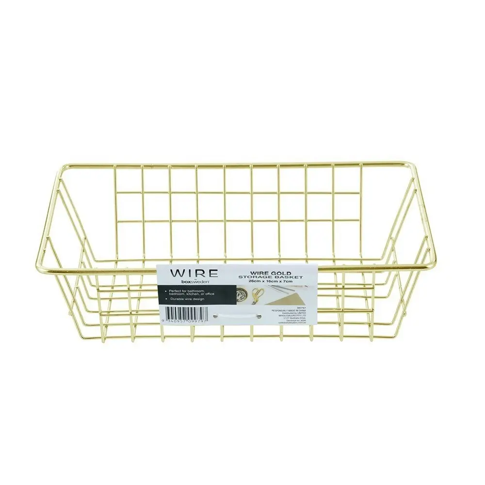 2PK Boxsweden 26x7cm Wire Storage Basket Kitchen/Bath Organiser Container Gold