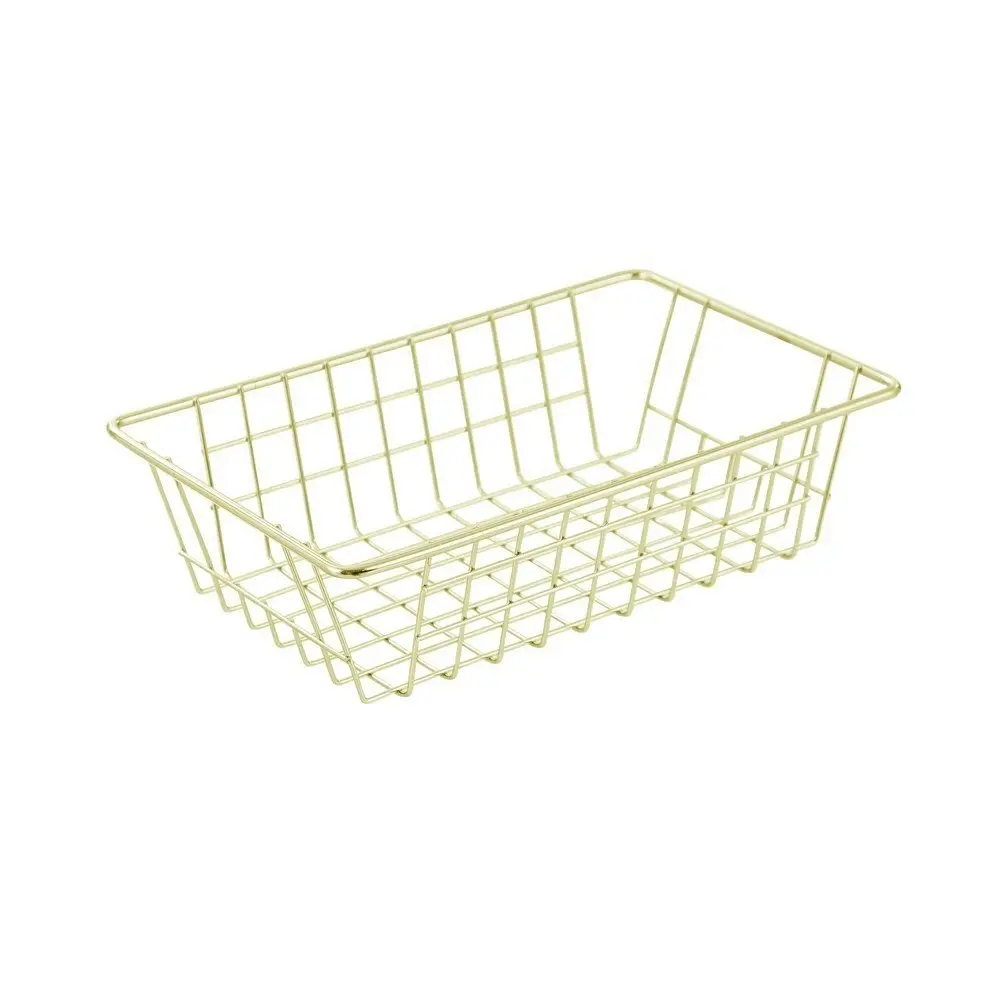 2PK Boxsweden 26x7cm Wire Storage Basket Kitchen/Bath Organiser Container Gold