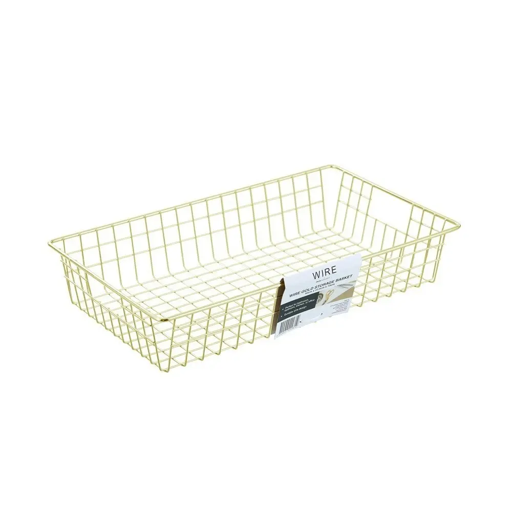 2x Boxsweden 40x7.5cm Wire Storage Basket Kitchen/Bath Organiser Container Gold