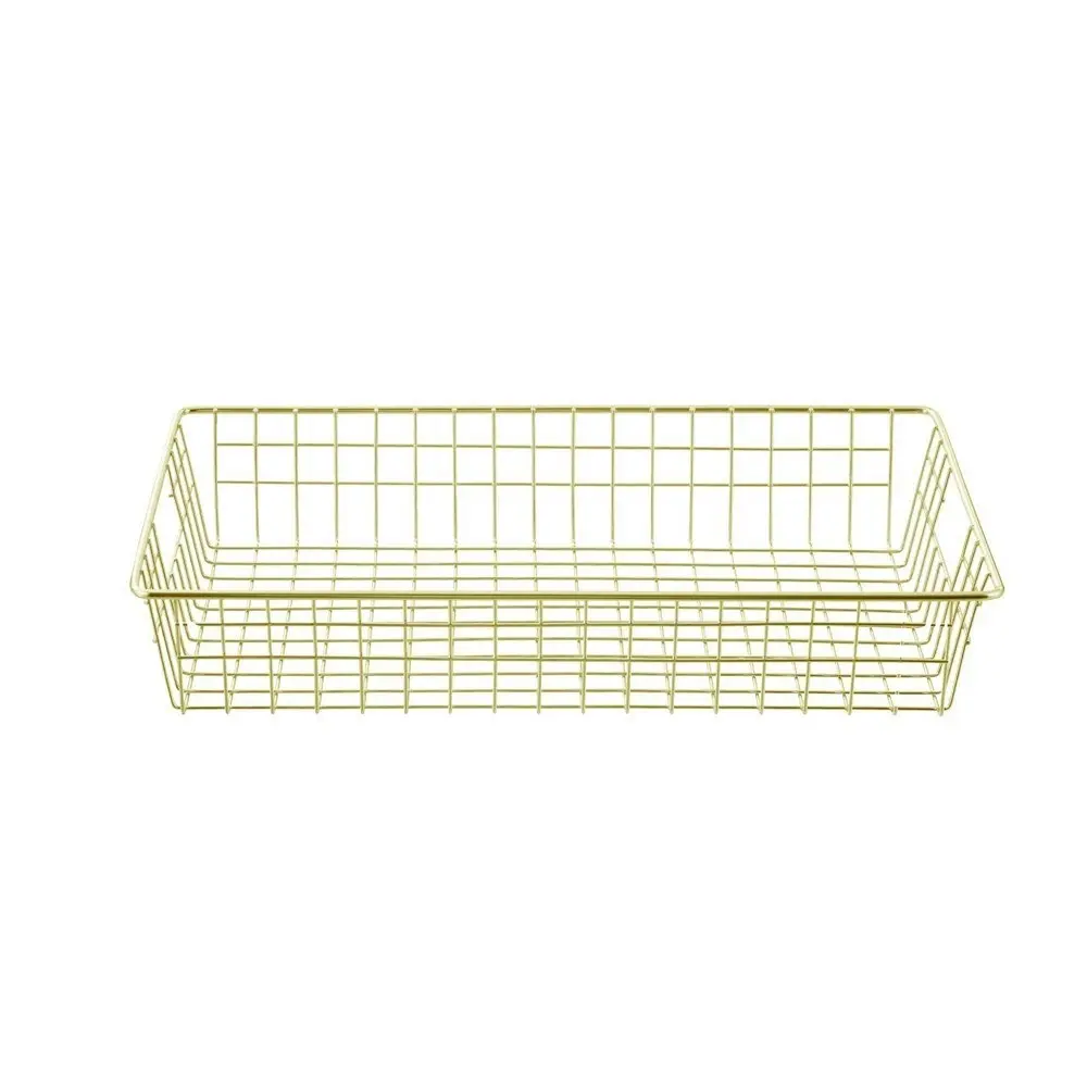 2x Boxsweden 40x7.5cm Wire Storage Basket Kitchen/Bath Organiser Container Gold