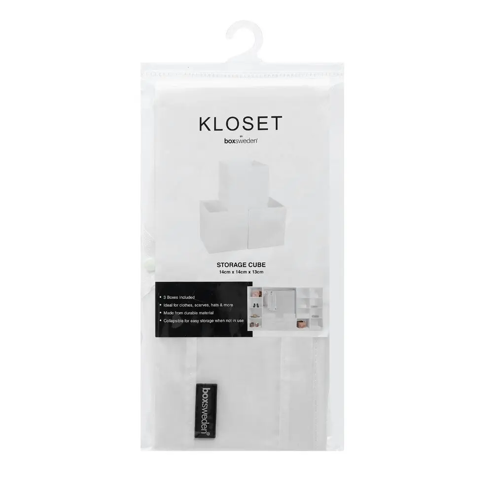 3PK Boxsweden Kloset 14cm Storage Cube Wardrobe/Closet Square Organiser White