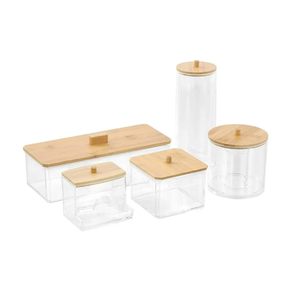 3PK Boxsweden 9x8cm Bano Cotton Bud Storage Dispenser Container w/ Bamboo Lid