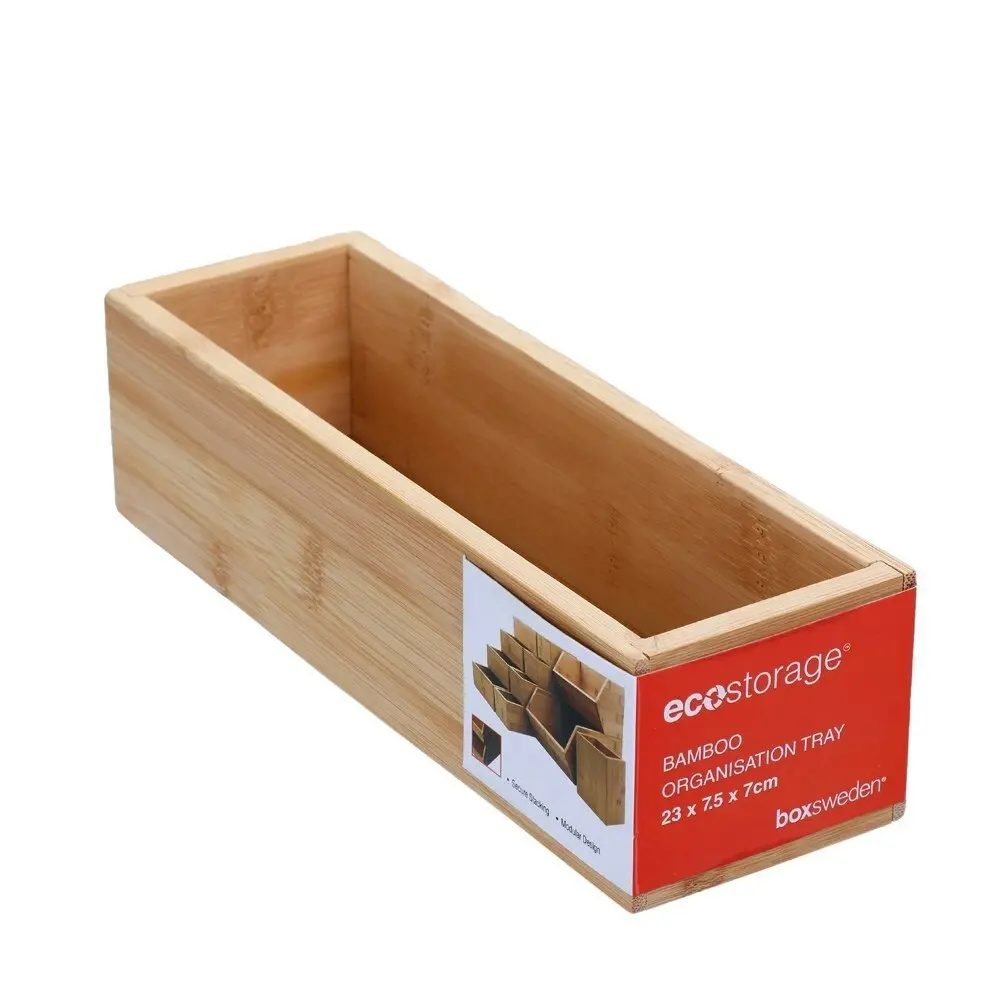 3x Boxsweden Bamboo Organisation Tray 23x7.5cm Storage Organiser Home Container