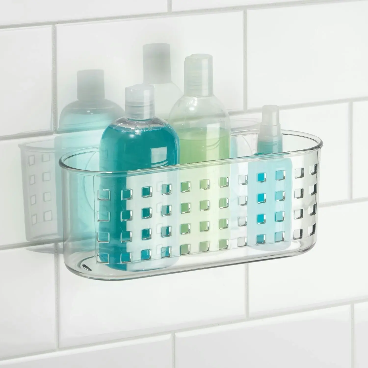 Idesign 26x10.5cm Shower Caddy Suction Basket Shampoo Holder Wall Storage Clear