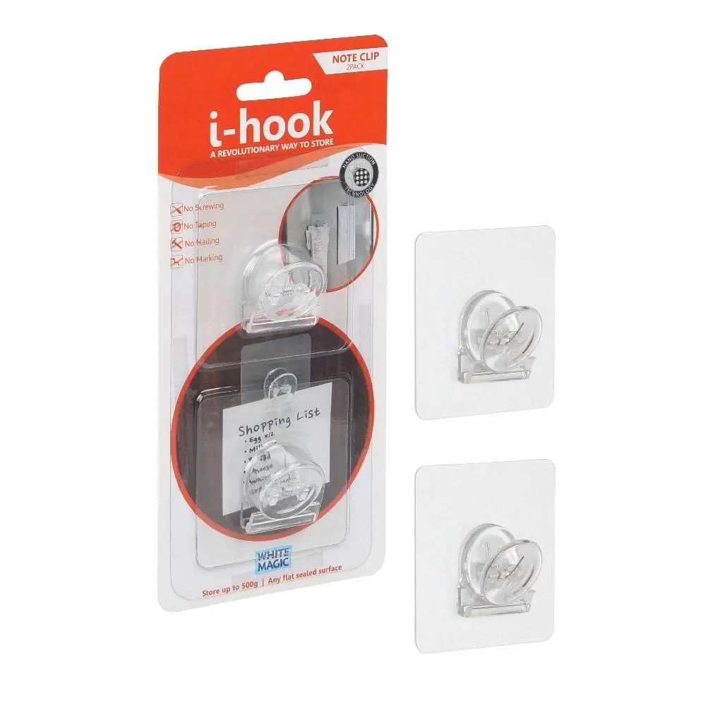 2pc I-Hook Multi-Surface Wall Adhesive 6.8x2cm Memo Note Clip/Message Holder