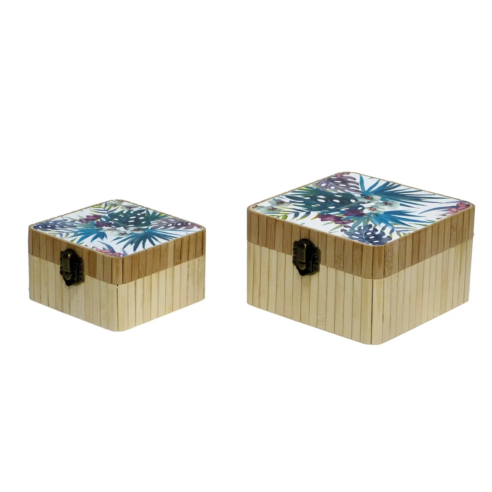 2pc Boyle Craft Bamboo Square Storage Boxes w/ Catch/Lid Art DIY Organiser Set