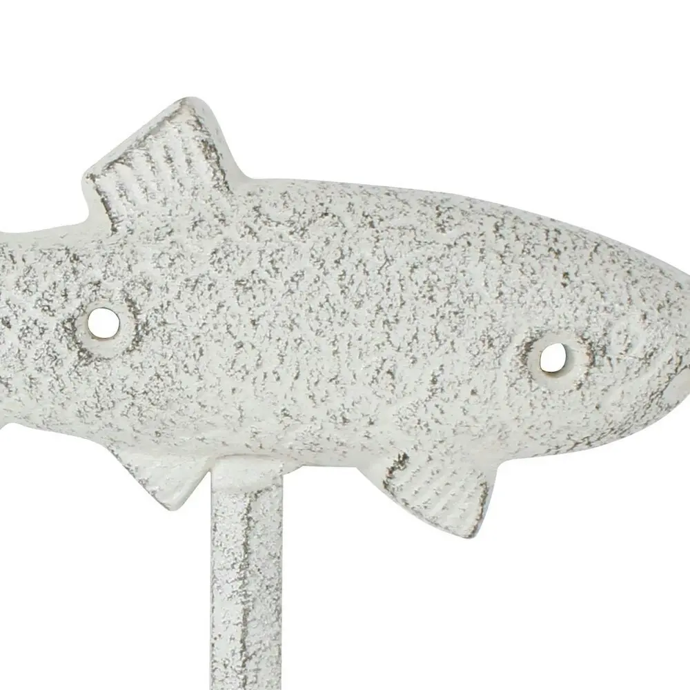 Maine & Crawford Baylor 16x15cm Cast Iron Fish Hook Hanger Storage Decor White