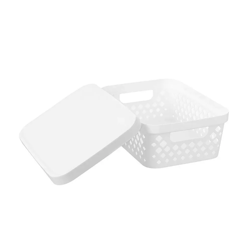 2x Boxsweden Kept Diamond 10L/36cm Storage Bin/Basket Home Organiser w/ Lid WHT