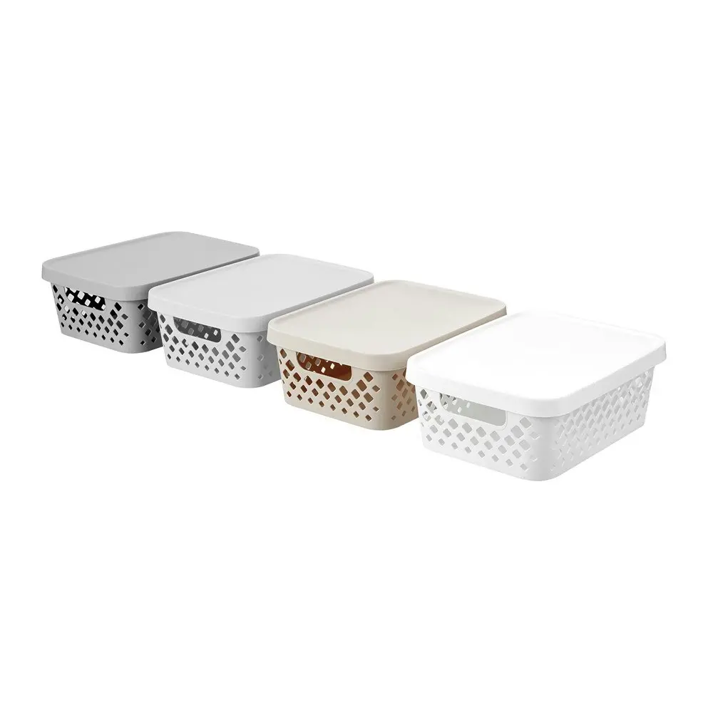 2x Boxsweden Kept Diamond 10L/36cm Storage Bin/Basket Home Organiser w/ Lid WHT