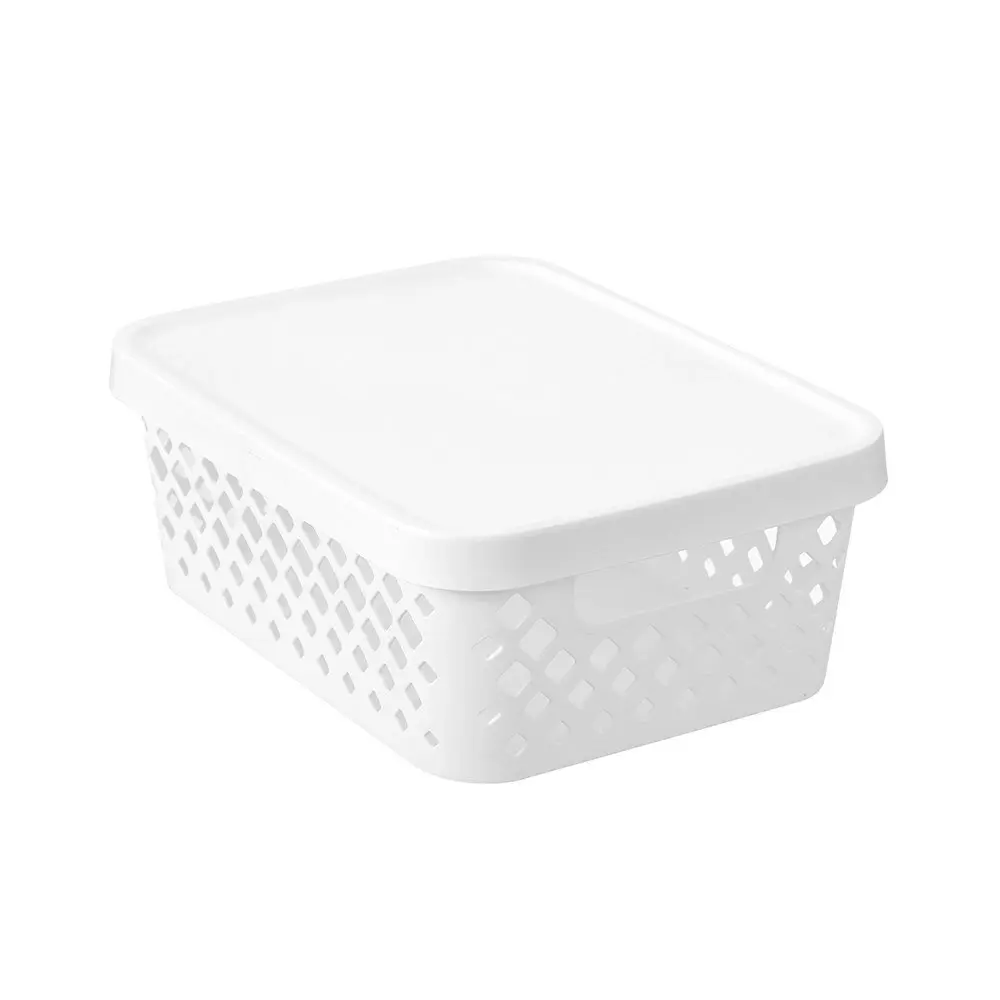 2x Boxsweden Kept Diamond 10L/36cm Storage Bin/Basket Home Organiser w/ Lid WHT